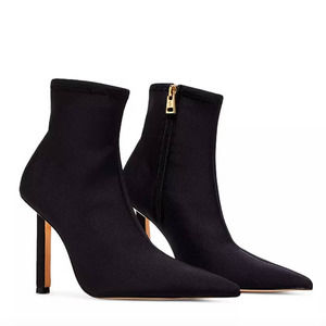Good American Neoprene Pointed Toe Ankle Booties In Black Size 7.5 New